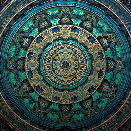 An oriental pattern in blue and green colorsの素材