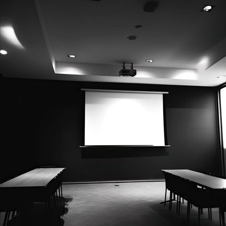 Interior of a conference room with empty white billboard on the wallの素材