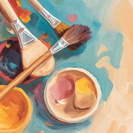 Painting brush and palette of oil paintsの素材