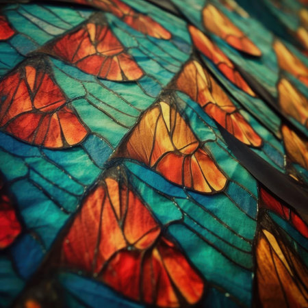 abstract background of a stained glass window in blue and orange tonesの素材