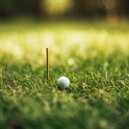 Golf ball on the green grass - focus on golf ballの素材