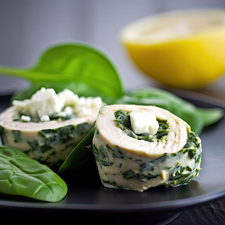 Spinach rolls with feta cheese and spinach, selective focusの素材
