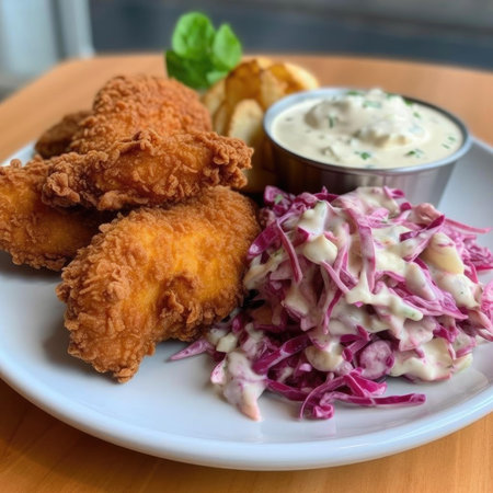 Fried chicken nuggets with coleslaw and tartar sauceの素材