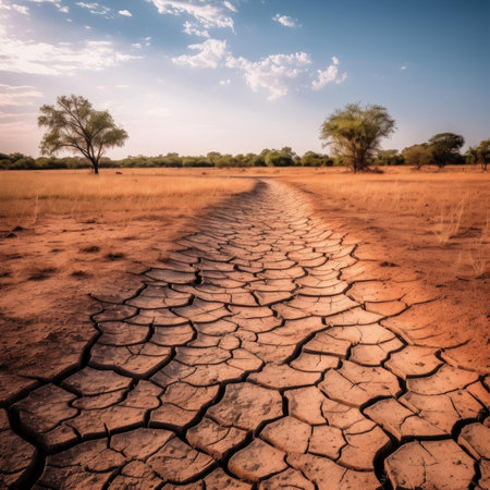 Landscape of dry and cracked ground - 3D illustration - concept of climate changeの素材