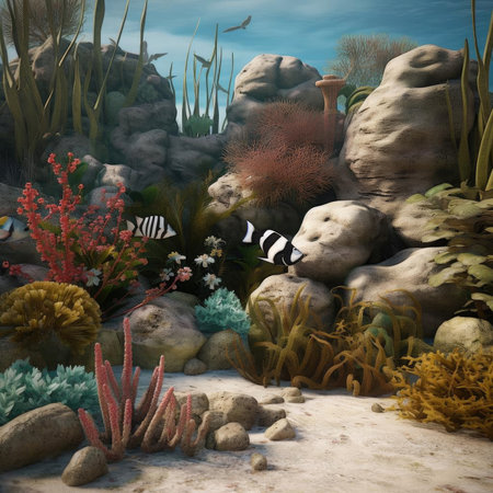 Underwater scene with corals and tropical fishの素材
