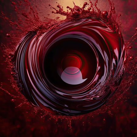 Red wine splash with ripples and waves - 3D render illustrationの素材