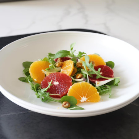 Salad with grapefruit, orange, arugula, and walnutsの素材