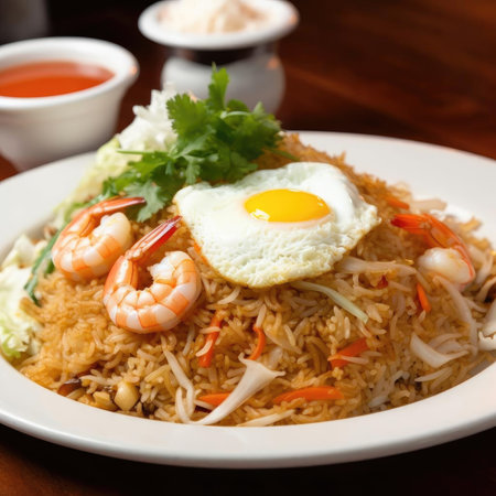 fried rice with shrimps and egg on top, Thai foodの素材