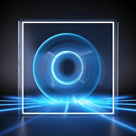 Abstract blue background with glowing neon circle - 3d render illustrationの素材