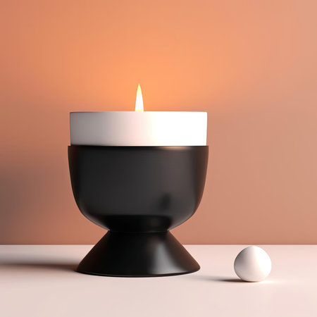 Candle in a black candlestick on a white table - 3d renderingの素材
