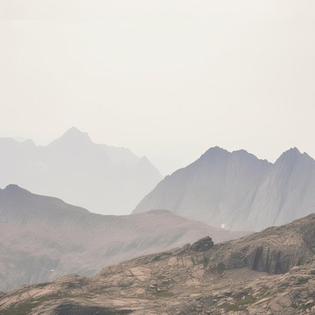 Mountain landscape with fog in the morningの素材