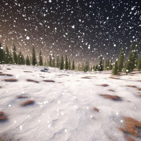 Snowfall in the mountains with fir trees and coniferous forestの素材