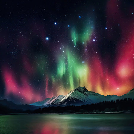 Northern lights in the night sky - aurora borealisの素材