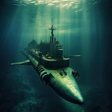 Submarine in the deep blue seaの素材