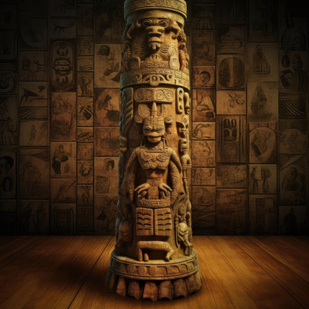 Totem pole in a dark roomの素材