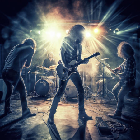 Band performing live on stage in nightclub - concert, entertainment conceptの素材