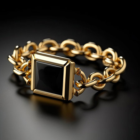 Golden bracelet on a black backgroundの素材