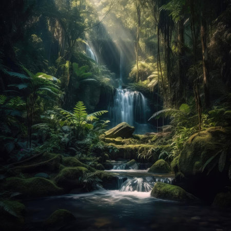 Waterfall in the rainforest of tropical rainforest - natural backgroundの素材