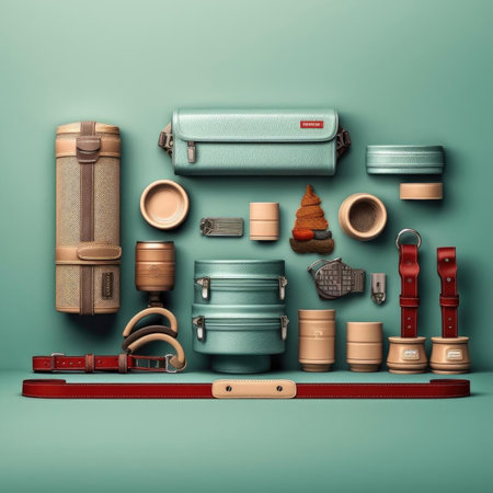 Traveler's accessories on a green backgroundの素材