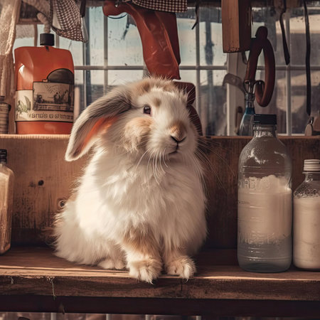 Rabbit sitting on a shelf - vintage styleの素材