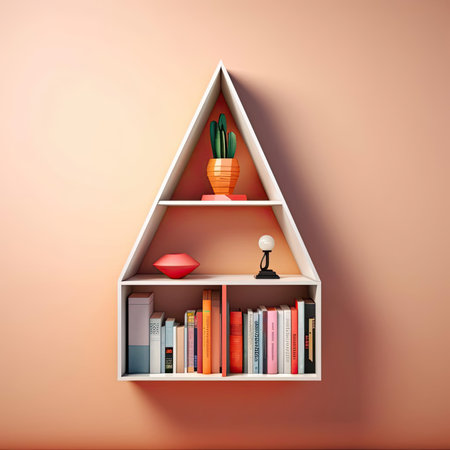 Bookshelf with books and decorationsの素材