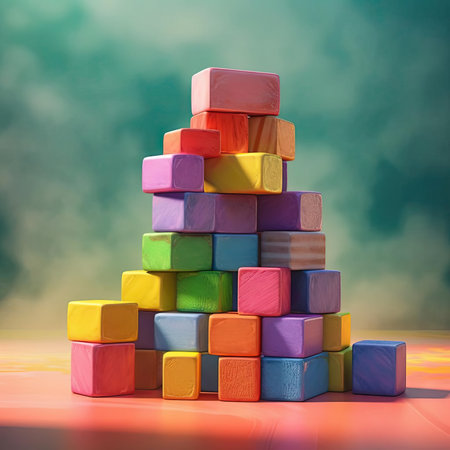 Pyramid of colorful wooden building blocksの素材