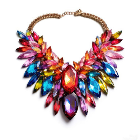 Necklace on a white background in the form of multi-colored crystalsの素材
