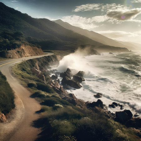 Beautiful seascape with the road leading to the seaの素材