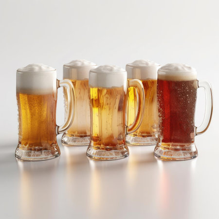 Beer mugs on a white backgroundの素材