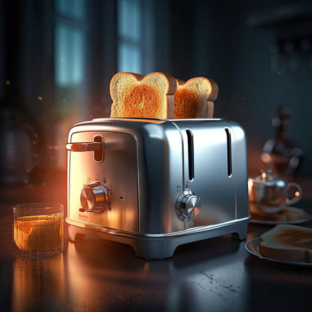 Toaster with toasts on the tableの素材