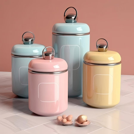A set of colorful pastel jars and containersの素材