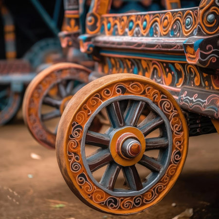 Wooden wheel of vintage old cartの素材