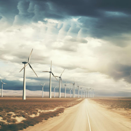 A wind turbine farm, an alternative energy sourceの素材