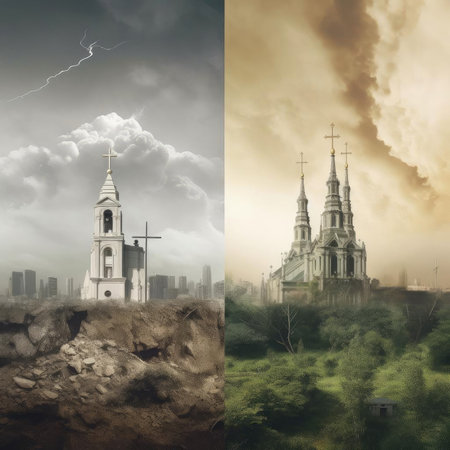 Graphs showing how religious beliefs may hinder progress towards mitigating climate changeの素材