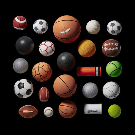 Different types of balls from various sports, including basketball, volleyball, and soccerの素材