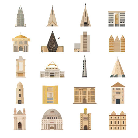 Various types of traditional and modern architecture from around the worldの素材