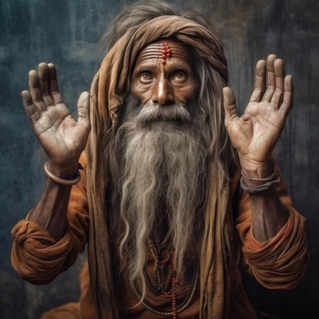 A shot of a Hindu Sadhu, a holy man who renounces worldly possessionsの素材