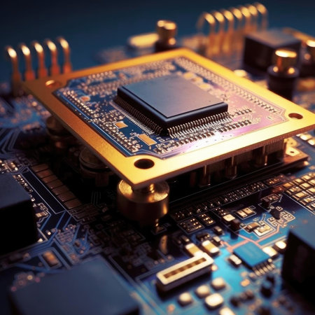 Close-up of electronic circuit board with processorの素材