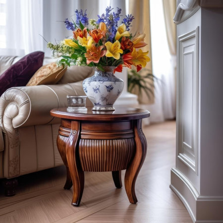 Vase with flowers on a table in the living room - interior designの素材