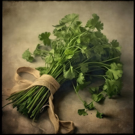 Bunch of fresh parsley on grunge backgroundの素材