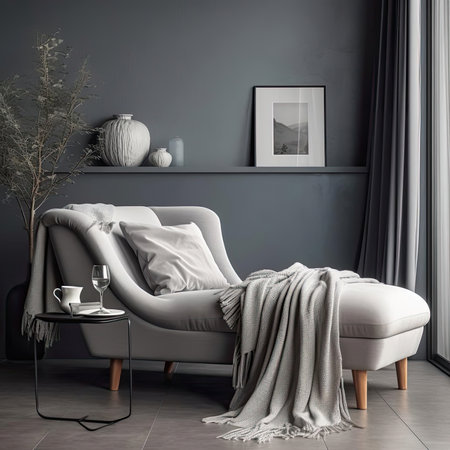 Interior of modern living room with gray armchair and coffee tableの素材