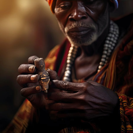 Portrait of an Indian black old man with an object in his handの素材