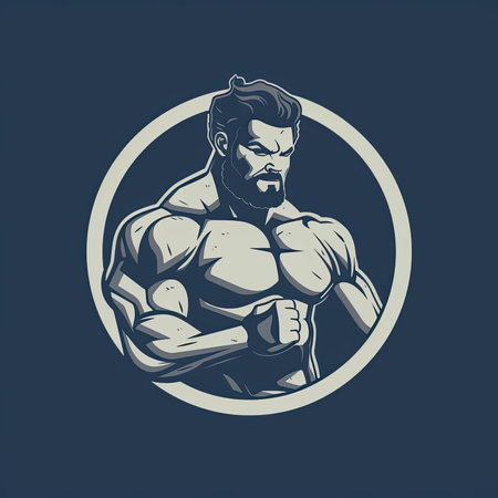 Simple gym logo with muscular man outlineの素材