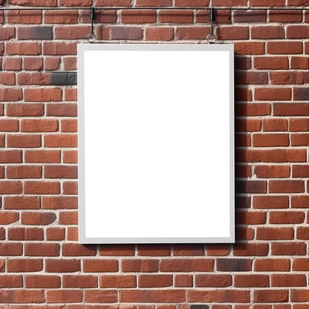 Blank white poster on red brick wallの素材