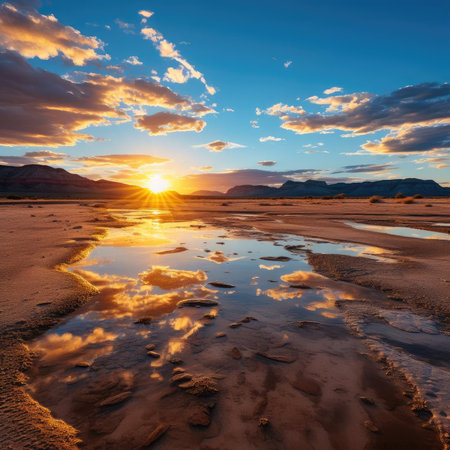 Sunrise over desert with zoom lens and grad filterの素材