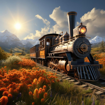 Old-fashioned train set in autumn landscape!の素材