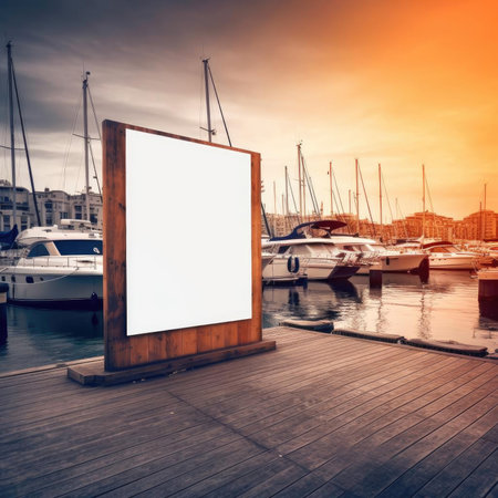 Blank billboard with marina viewの素材