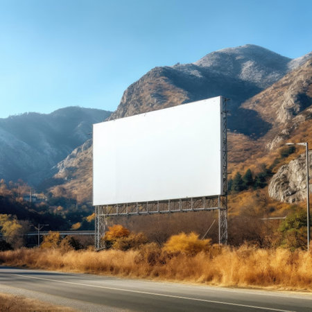 Mountain landscape with blank billboard for advertisingの素材