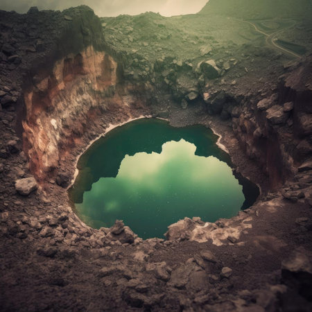 Volcanic crater with emerald green lakeの素材