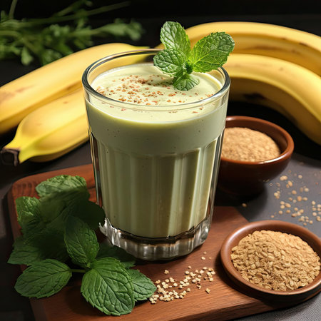 Matcha smoothie with banana and almond milkの素材